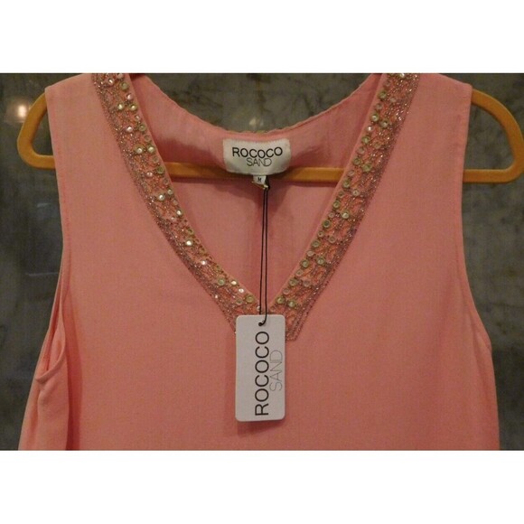 Gorgeous NWT ROCOCO SAND 100% Silk Sleeveless Peach Beaded Trim Blouse Medium - Picture 6 of 7